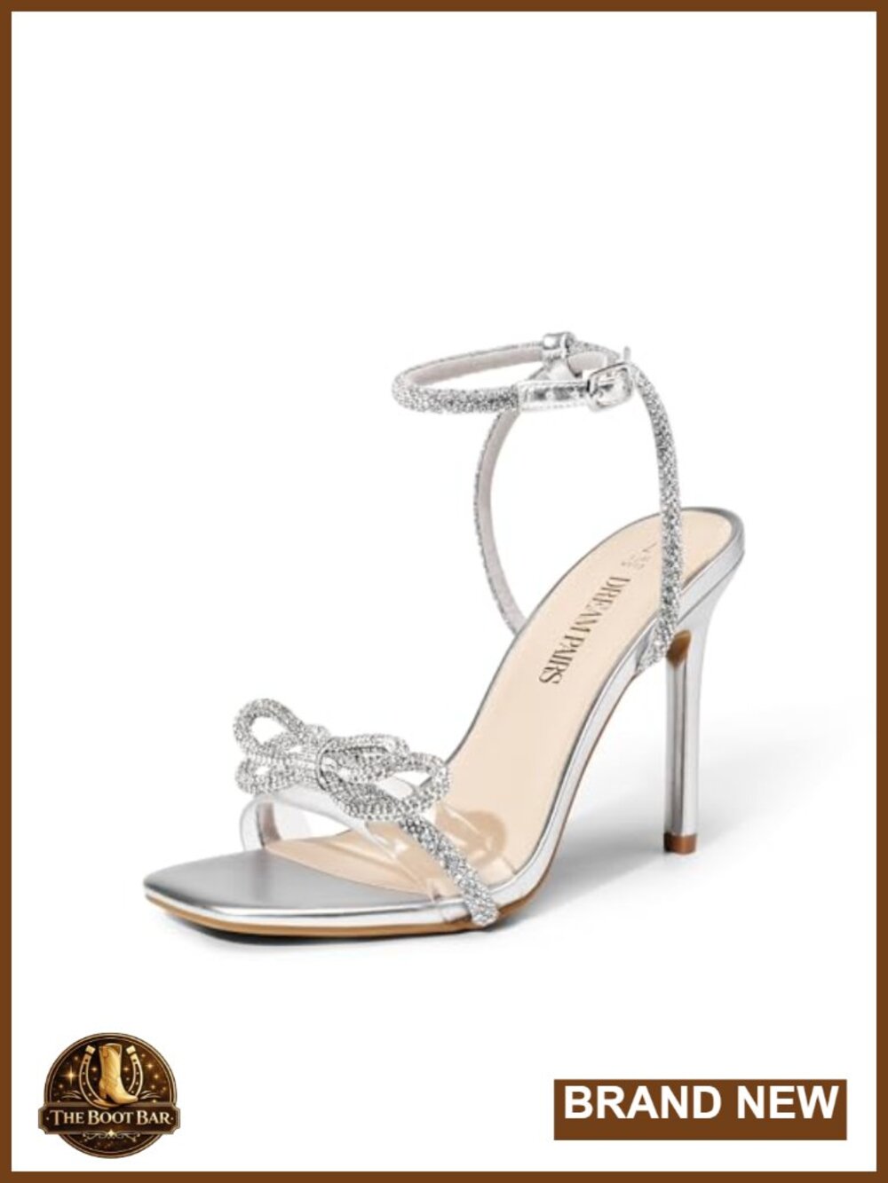 Women's Rhinestone Bow Slingback Stiletto Heels Square Toe
